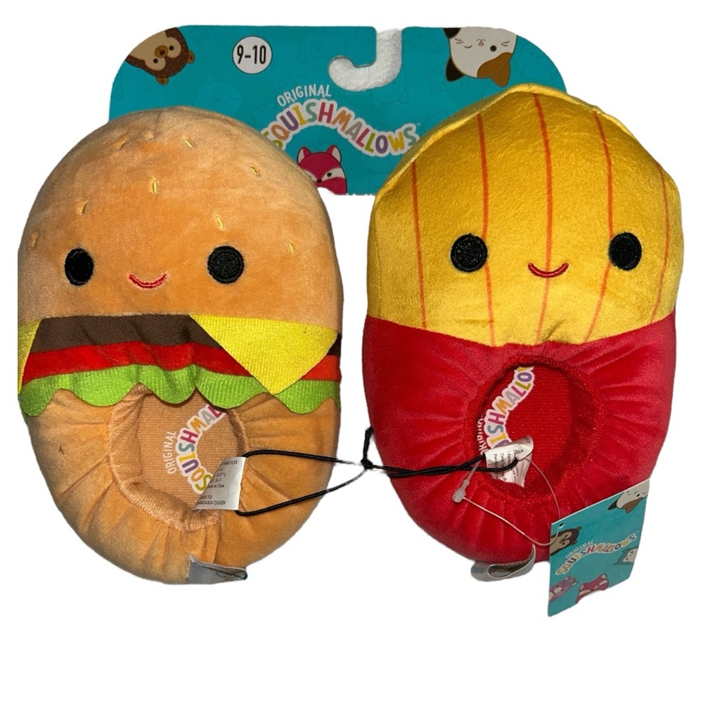 Squishmallows Burger and Fries Plush Slippers Size Toddler 9-10